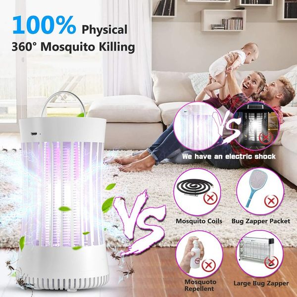 Portable USB Electronic Rechargeable Mosquito Fly Killer Lamp/Bug Zapper for Summer Trip,Outdoor Camping,Patio,Home(White)