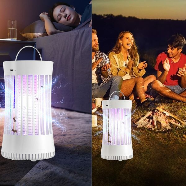 Portable USB Electronic Rechargeable Mosquito Fly Killer Lamp/Bug Zapper for Summer Trip,Outdoor Camping,Patio,Home(White)