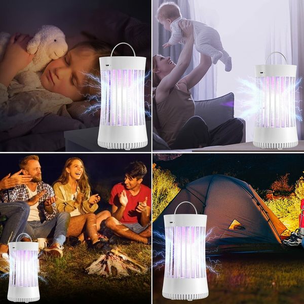 Portable USB Electronic Rechargeable Mosquito Fly Killer Lamp/Bug Zapper for Summer Trip,Outdoor Camping,Patio,Home(White)