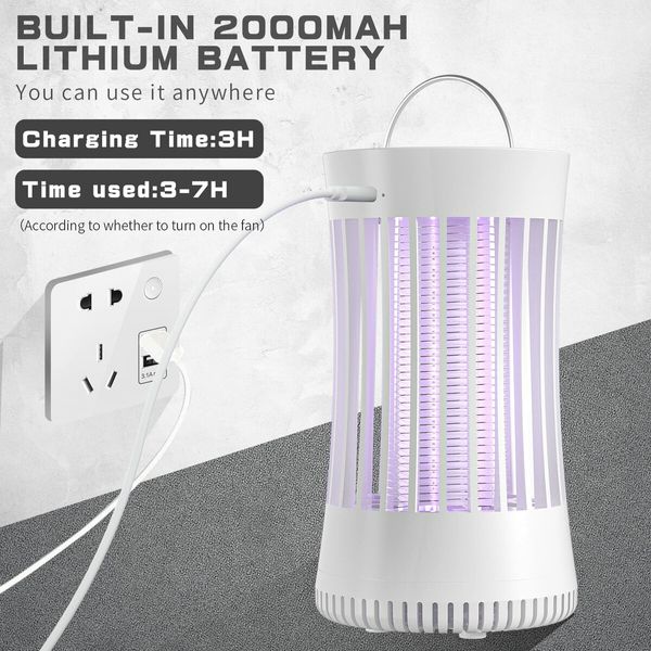 Portable USB Electronic Rechargeable Mosquito Fly Killer Lamp/Bug Zapper for Summer Trip,Outdoor Camping,Patio,Home(White)