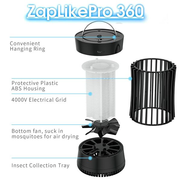 Portable USB Electronic Rechargeable Mosquito Fly Killer Lamp/Bug Zapper for Summer Trip,Outdoor Camping,Patio,Home(Black)