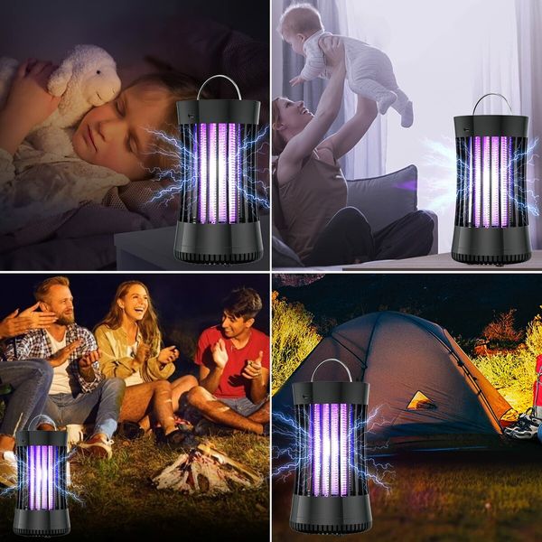 Portable USB Electronic Rechargeable Mosquito Fly Killer Lamp/Bug Zapper for Summer Trip,Outdoor Camping,Patio,Home(Black)