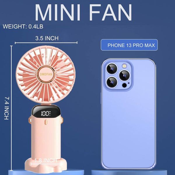 Mini Handheld Portable Hanging Neck Fan Adjustable USB Rechargeable with 5 Speed for Home Office Travel (3000mAh-Pink)