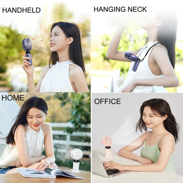 Mini Handheld Portable Hanging Neck Fan Adjustable USB Rechargeable with 5 Speed for Home Office Travel (3000mAh-Pink)