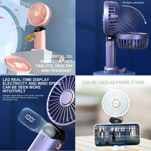 Mini Handheld Portable Hanging Neck Fan Adjustable USB Rechargeable with 5 Speed for Home Office Travel (3000mAh-Navy Blue)