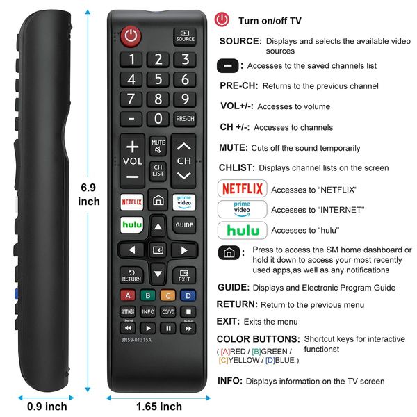 Universal Remote for All Samsung TV Remote, Replacement Compatible for All Samsung Smart TV, LED, LCD, HDTV, 3D, Series TV