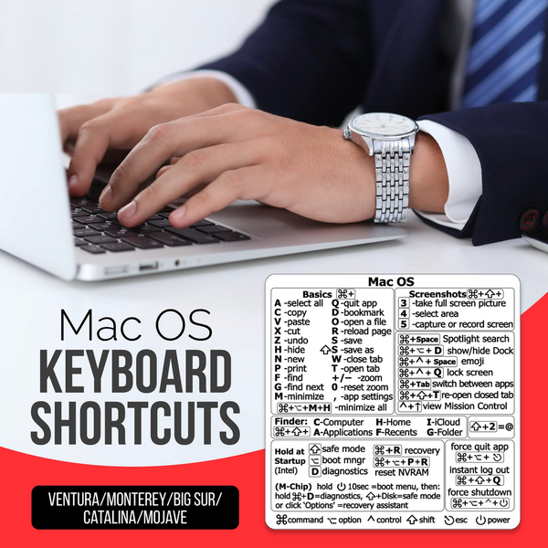 Mac OS (Ventura/Monterey/Big Sur/Catalina/Mojave) Keyboard Shortcuts,M1/M2/Intel No-Residue Clear Vinyl Sticker,Compatible with 13-16-inch MacBook Air and Pro (Clear)