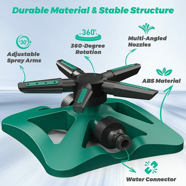 5 in 1 Lawn Sprinkler 360 Degree Rotation Large Coverage Area 5 Arms Home Automatic Watering System for Plants