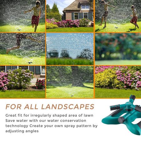 Automatic 360 Rotation Adjustable Large Area Patio Sprinkler System, Oscillating Watering Sprinkler Easy Hose Connection