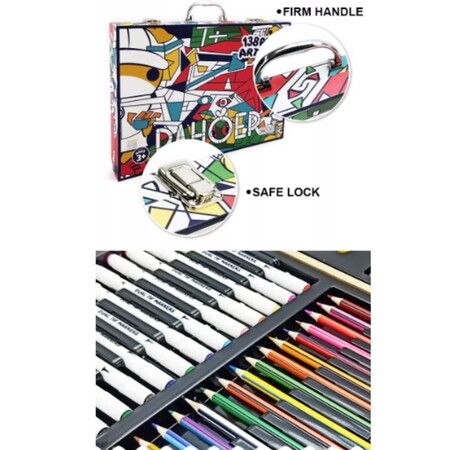 138pcs Crayons Oil Pastels Assorted Washable Marker Colored Pencils Art Painting  Wooden case Set Kids