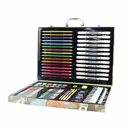 138pcs Crayons Oil Pastels Assorted Washable Marker Colored Pencils Art Painting  Wooden case Set Kids