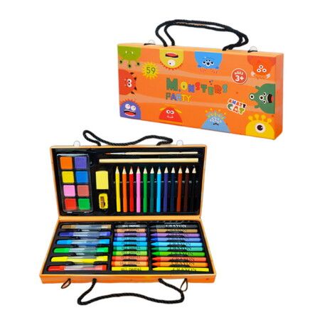 59pcs Crayons Oil Pastels Assorted Washable Marker Colored Pencils Art Painting Carton Set Kids