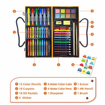 59pcs Crayons Oil Pastels Assorted Washable Marker Colored Pencils Art Painting Carton Set Kids