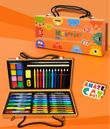 59pcs Crayons Oil Pastels Assorted Washable Marker Colored Pencils Art Painting Carton Set Kids