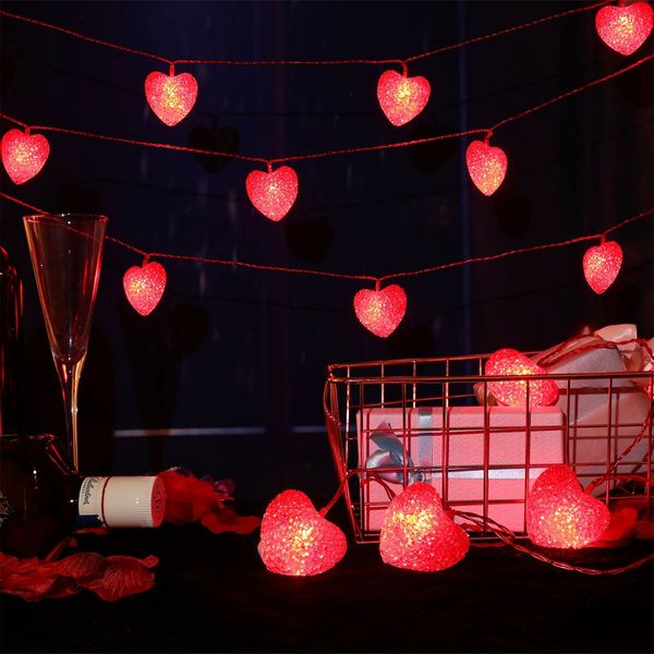 3M 20 LED Heart String Lights Valentines Day Heart Plastic Light Set Battery Operated Fairy String Lights for Valentines, Wedding, Christmas, Birthday Party Decor (RED)