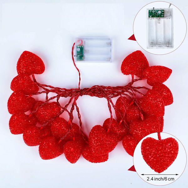 3M 20 LED Heart String Lights Valentines Day Heart Plastic Light Set Battery Operated Fairy String Lights for Valentines, Wedding, Christmas, Birthday Party Decor (RED)