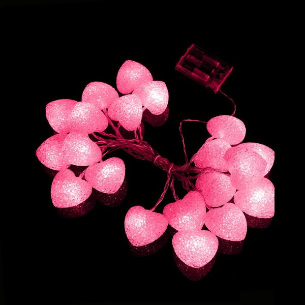 3M 20 LED Heart String Lights Valentines Day Heart Plastic Light Set Battery Operated Fairy String Lights for Valentines, Wedding, Christmas, Birthday Party Decor (Pink)