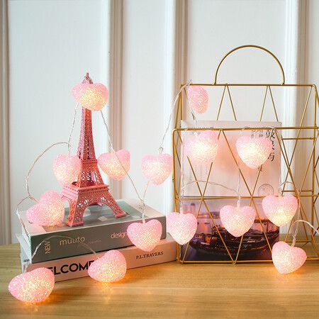 3M 20 LED Heart String Lights Valentines Day Heart Plastic Light Set Battery Operated Fairy String Lights for Valentines, Wedding, Christmas, Birthday Party Decor (Pink)