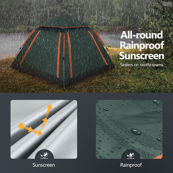 5 Man Tent Camping Pop Up Family Party Beach Instant Sun Shade Shelter Waterproof Outdoor 265x265x190cm Green