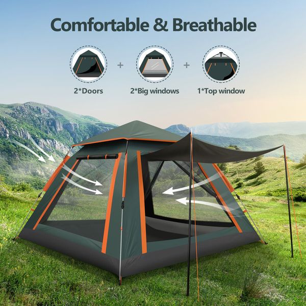 5 Man Tent Camping Pop Up Family Party Beach Instant Sun Shade Shelter Waterproof Outdoor 265x265x190cm Green