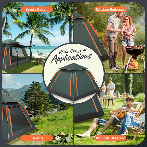 5 Man Tent Camping Pop Up Family Party Beach Instant Sun Shade Shelter Waterproof Outdoor 265x265x190cm Green