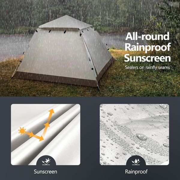 5 Person Camping Tent Pop Up Family Instant Party Beach Sun Shade Shelter Waterproof Outdoor Hiking Picnic 265x265x190cm Creamy White