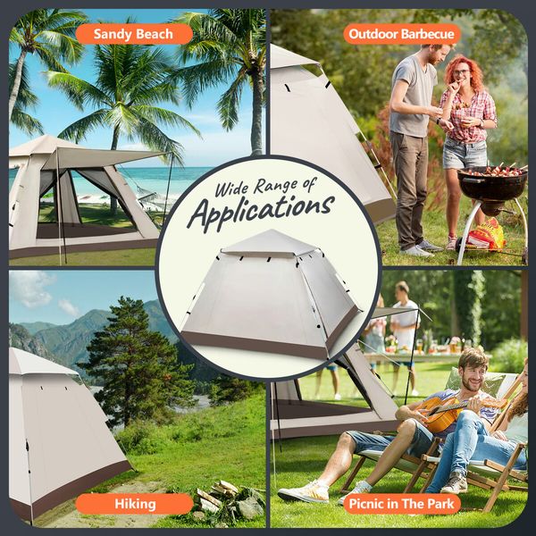 5 Person Camping Tent Pop Up Family Instant Party Beach Sun Shade Shelter Waterproof Outdoor Hiking Picnic 265x265x190cm Creamy White