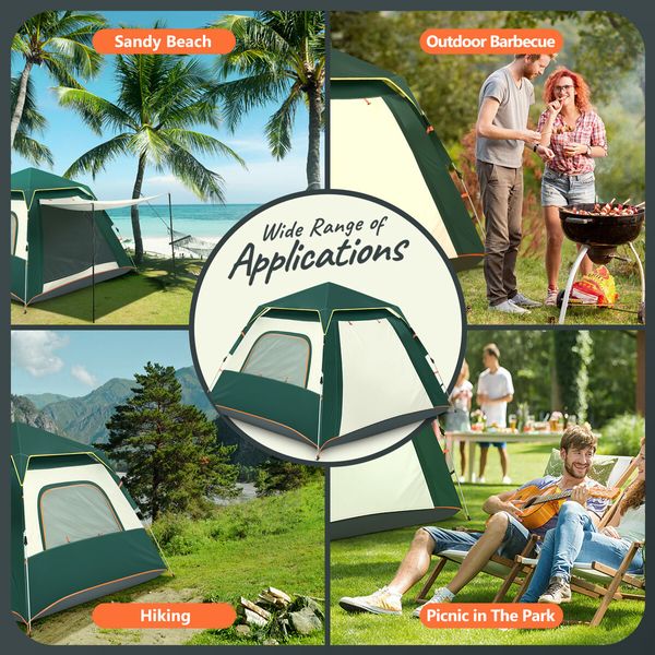 5 Man Tent Camping Beach Party Instant Pop Up Sun Shade Family Shelter Outdoor Hiking Picnic Waterproof 265x265x190cm Green