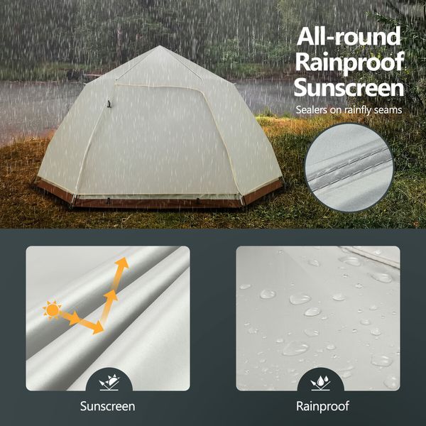 5 Person Pop Up Tent Beach Shelter Camping Instant Dome Family Shade Hiking Sun Rain Picnic Outdoor Waterproof 270x270x150cm Creamy white