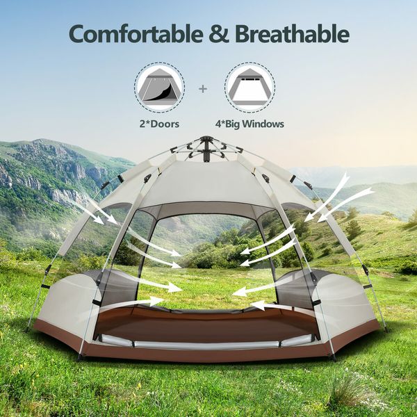 5 Person Pop Up Tent Beach Shelter Camping Instant Dome Family Shade Hiking Sun Rain Picnic Outdoor Waterproof 270x270x150cm Creamy white