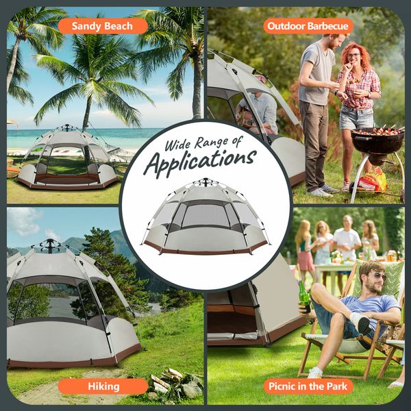 5 Person Pop Up Tent Beach Shelter Camping Instant Dome Family Shade Hiking Sun Rain Picnic Outdoor Waterproof 270x270x150cm Creamy white