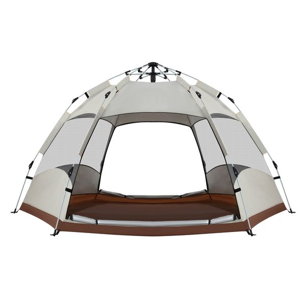 5 Person Pop Up Tent Beach Shelter Camping Instant Dome Family Shade Hiking Sun Rain Picnic Outdoor Waterproof 270x270x150cm Creamy white