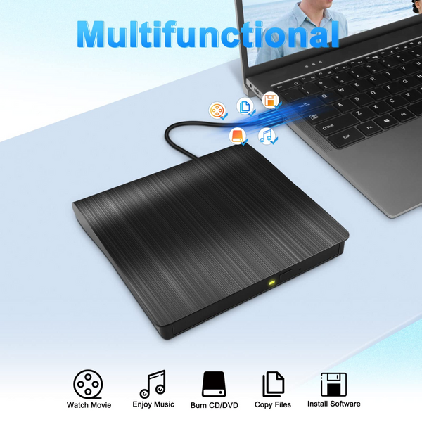 External DVD Drive,USB 3.0 Portable CD/DVD +/-RW Drive/DVD Player for Laptop CD ROM Burner Compatible with Laptop Desktop PC Windows Linux OS Apple Mac (Black)