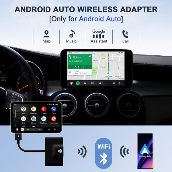 Android Auto Wireless Adapter for OEM Factory Wired Android Auto Cars Plug & Play Easy Setup AA Wireless Android Auto Dongle