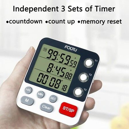 Digital Dual Triple Kitchen Timer, 3 Channels Count Down Timer (White)