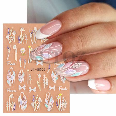 8pcs 5D Simple Flower Nail Decals Embossed Nail Art Supplies Elegant Wedding Design Adhesive Manicure