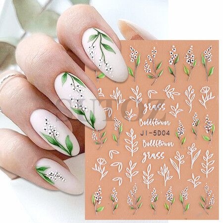 8pcs 5D Simple Flower Nail Decals Embossed Nail Art Supplies Elegant Wedding Design Adhesive Manicure