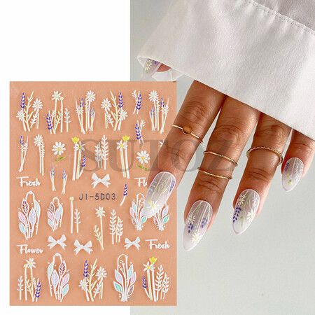 8pcs 5D Simple Flower Nail Decals Embossed Nail Art Supplies Elegant Wedding Design Adhesive Manicure