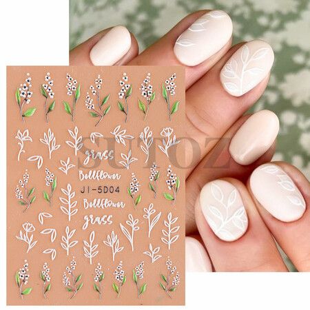 8pcs 5D Simple Flower Nail Decals Embossed Nail Art Supplies Elegant Wedding Design Adhesive Manicure