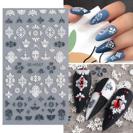 7pcs 5D Simple Flower Nail Decals Embossed Nail Art Supplies Elegant Wedding Design Adhesive Manicure