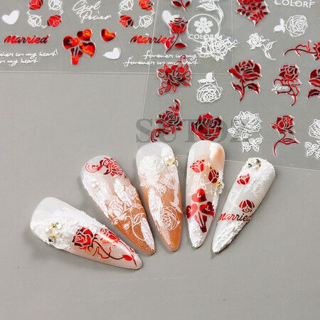 8pcs Sheets Nail Art Stickers Decals Self-Adhesive  Holiday Xmas Snowflake Nail Art Manicure