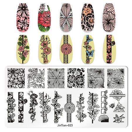 9pcs Stamping Plates Set Heart Love Valentines Day Spring Summer Flowers Leaves Marble Butterfly Nail Stamping Plate Nail Stamp Manicure