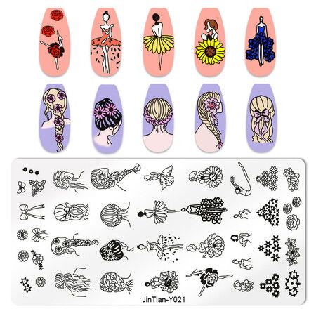 9pcs Stamping Plates Set Heart Love Valentines Day Spring Summer Flowers Leaves Marble Butterfly Nail Stamping Plate Nail Stamp Manicure