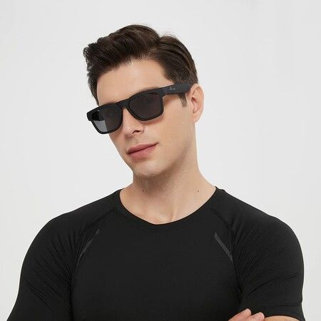 Sunshine Bluetooth Sunglasses,Voice Control and Open Ear Style Smart Glasses Listen Music and Calls with Volume UP and Down,Bluetooth 5.0 Audio Glasses and IP44 Waterproof (Black)