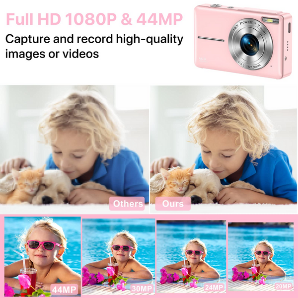 Digital Camera,FHD 1080P Digital Camera for Kids Video Camera with 16X Digital Zoom,Compact Point and Shoot Camera Portable Small Camera for Teens Students Boys Girls Seniors (Pink)