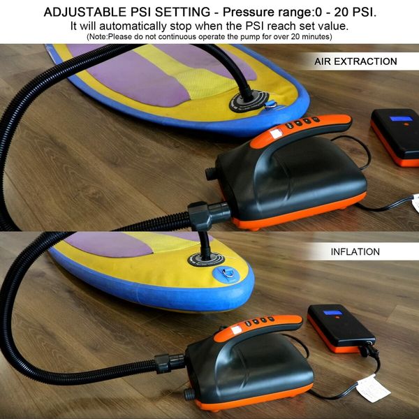 Electric SUP Air Pump 12V Car Connector Air Inflator, Intelligent Dual Stage  Inflation & Deflation Function, Paddle Board Pump for Boats, Inflatable Stand Up Paddle Boards