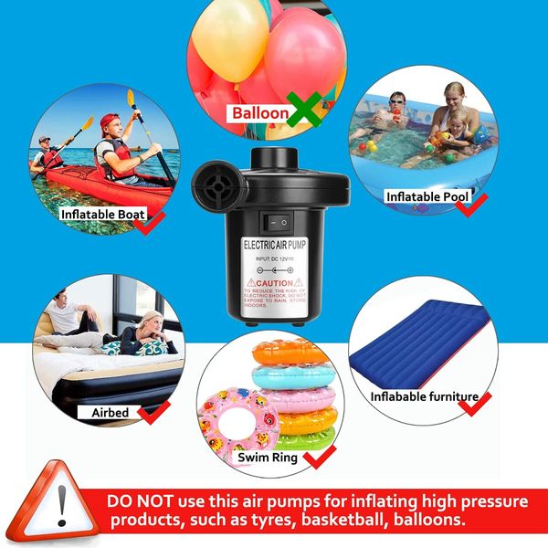 Electric Air Pump  Portable Quick-Fill Air Pump with 3 Nozzle for Outdoor Camping, Inflatable Cushions, Air Mattress Beds, Boats, Swimming Ring