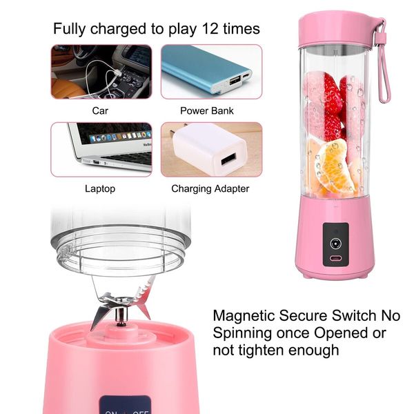 Portable Blender, Portable Blender for Shakes and Smoothies with USB Rechargeable, 6-Point Stainless Steel Blades for Gym,Office,Traveling (Pink)