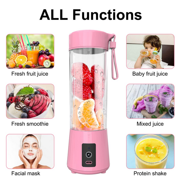 Portable Blender, Portable Blender for Shakes and Smoothies with USB Rechargeable, 6-Point Stainless Steel Blades for Gym,Office,Traveling (Pink)