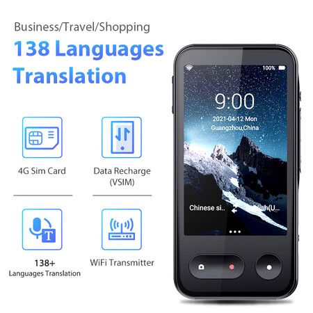 Language Translator Device 138 Languages Two-Way Instant Translator Portable Pocket Traductor Support WiFi/Offline/Images/SIM/Recording